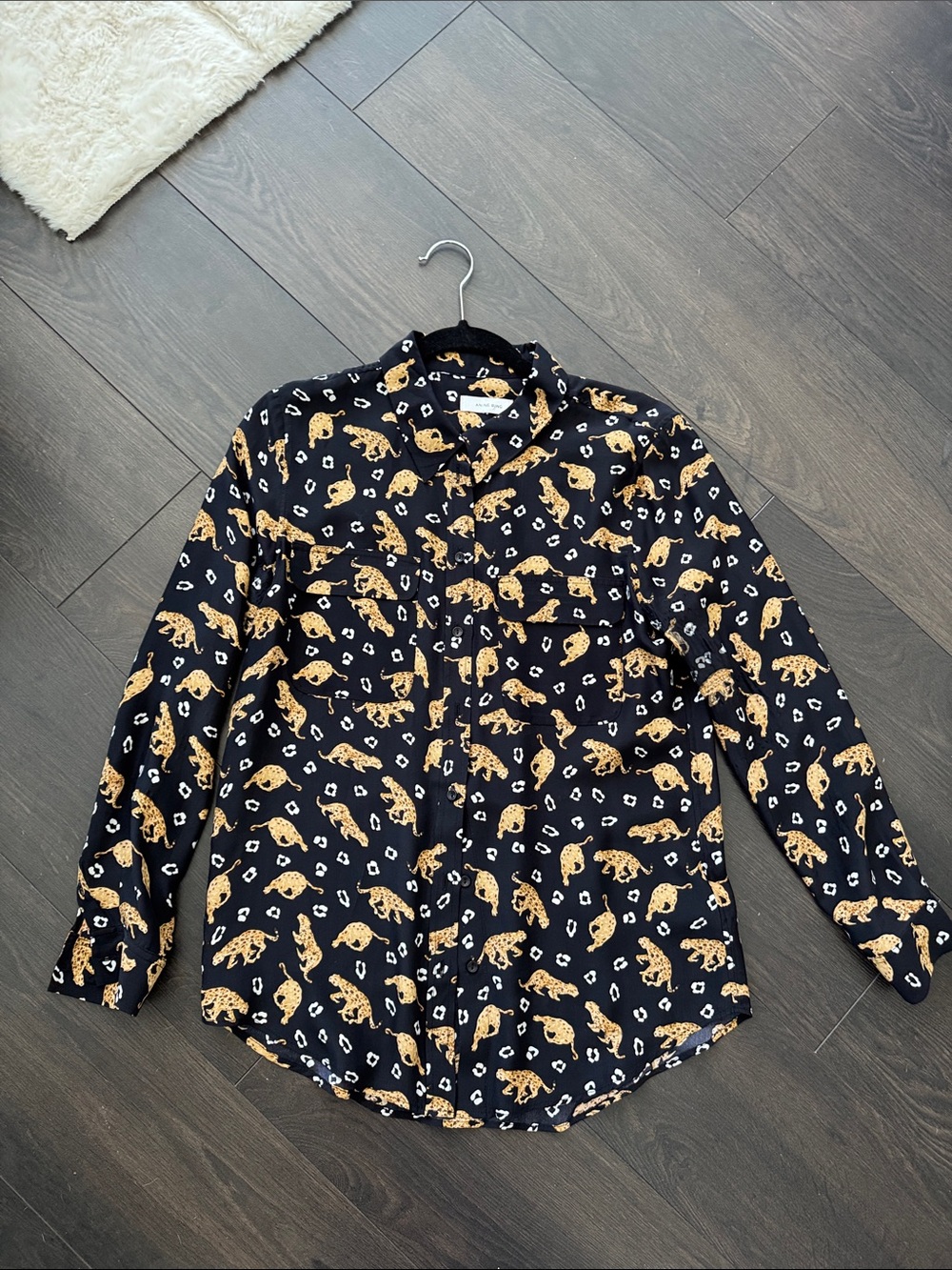 ANINE BING Leopard Black Silk Button Down M